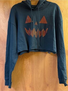 Jack-O'-Lantern Rhinestone Crop Hoodie Spirit Of Halloween Women’s Size Large